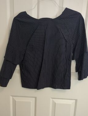 a new day Navy and White Pinstripe Puff Sleeve Blouse